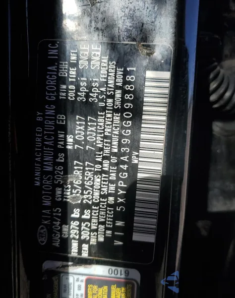 2016 Kia Sorento Lx from USA, damaged, VIN 5XYPG4A39GG098881